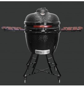 Kalamera 24” Ultimate Outdoor Ceramic Grill Kamado with Cart and Side-wings Black