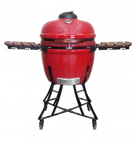 Kalamera 24” Ultimate Outdoor Ceramic Grill Kamado with Cart and Side-wings Red