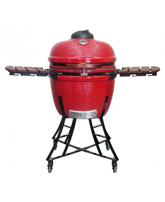 Kalamera 24” Ultimate Outdoor Ceramic Grill Kamado with Cart and Side-wings Red