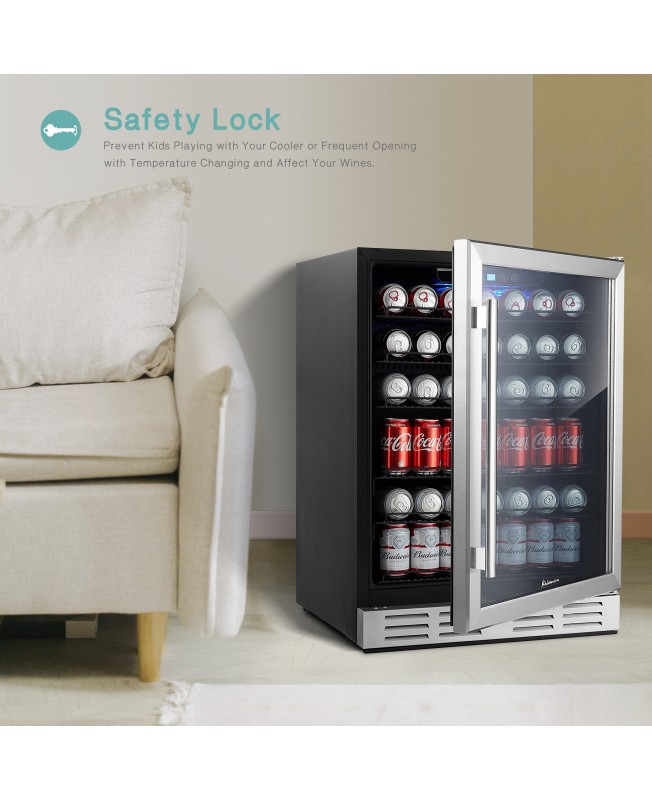 Kalamera 24 Inch Built in Beverage Cooler 5.3 Cu.ft 175 Can Single Zone Beverage Fridge Refrigerator