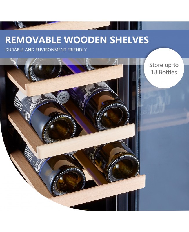 Kalamera 12'' 2.2 Cu.ft 18 Bottle Built-in Wine Cooler With Stainless Steel Glass Door