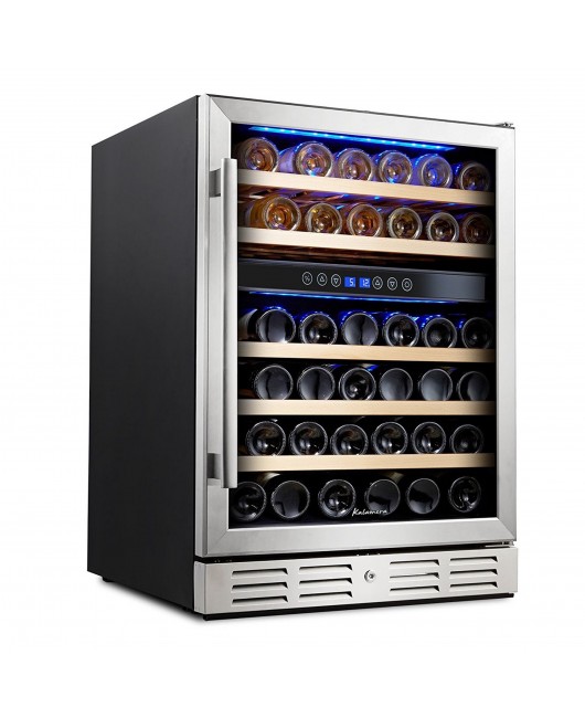 Kalamera 24 Inch Under Counter Built in Wine Refrigerator 46 Bottle Dual Zone Wine Cooler Fridge 