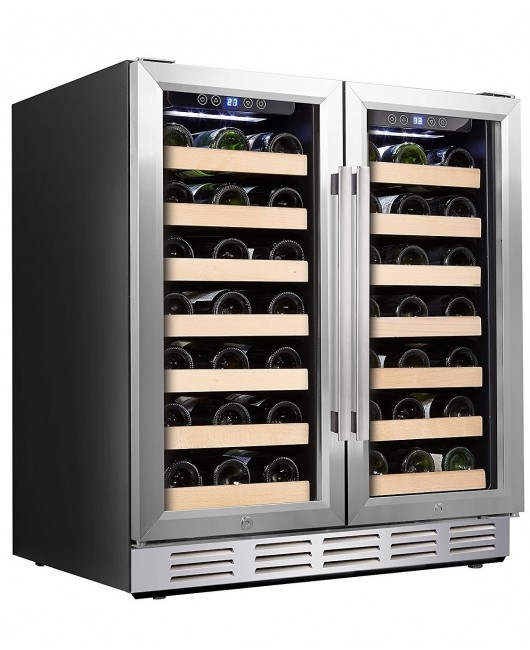 Kalamera 30 Inch Built in 6.0 Cu.ft 66 Bottle Wine Refrigerator Under Counter Dual Zone Temp Wine Cooler