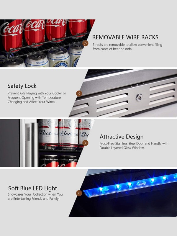 24 inch Beverage Refrigerator 175 Cans Capacity Beverage Cooler Fit