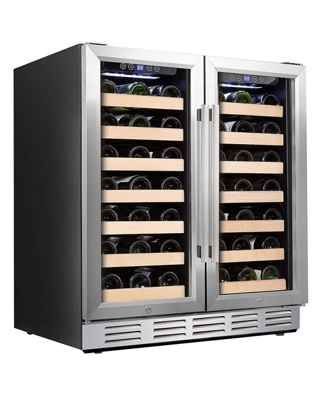 Kalamera 30 Inch Built in 6.0 Cu.ft 66 Bottle Wine Refrigerator Under Counter Dual Zone Temp Wine Cooler