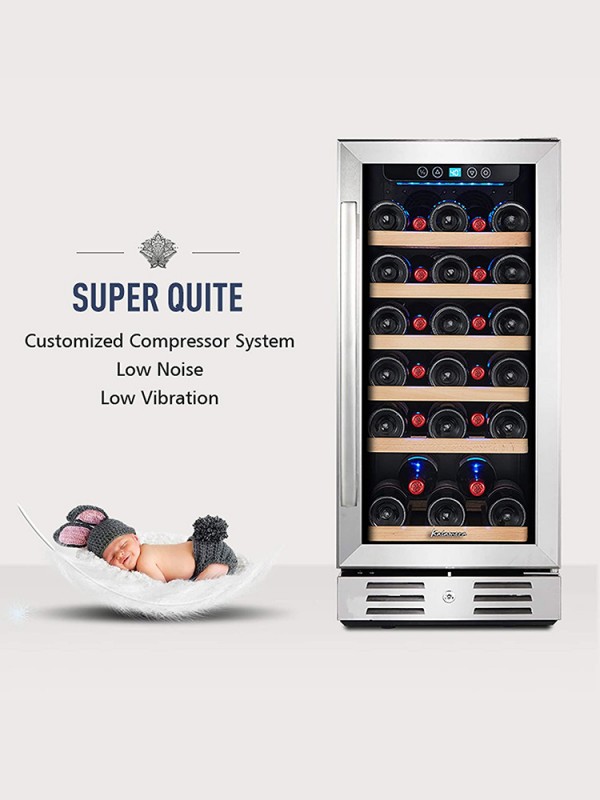 15'' Wine Cooler 30 Bottle Built-in or Freestanding with Stainless Steel Tempered Glass Door