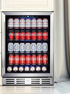 60 Can Beverage Refrigerator Cooler - Mini Fridge with Reversible